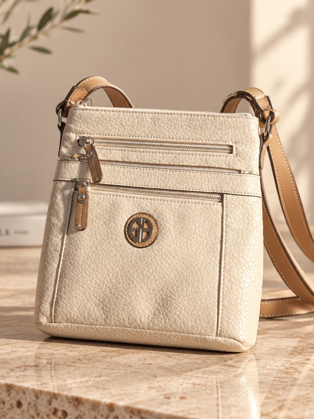 Giani Bernini Colorblock Pebble Crossbody Bag - Ivory / Vachetta Tan